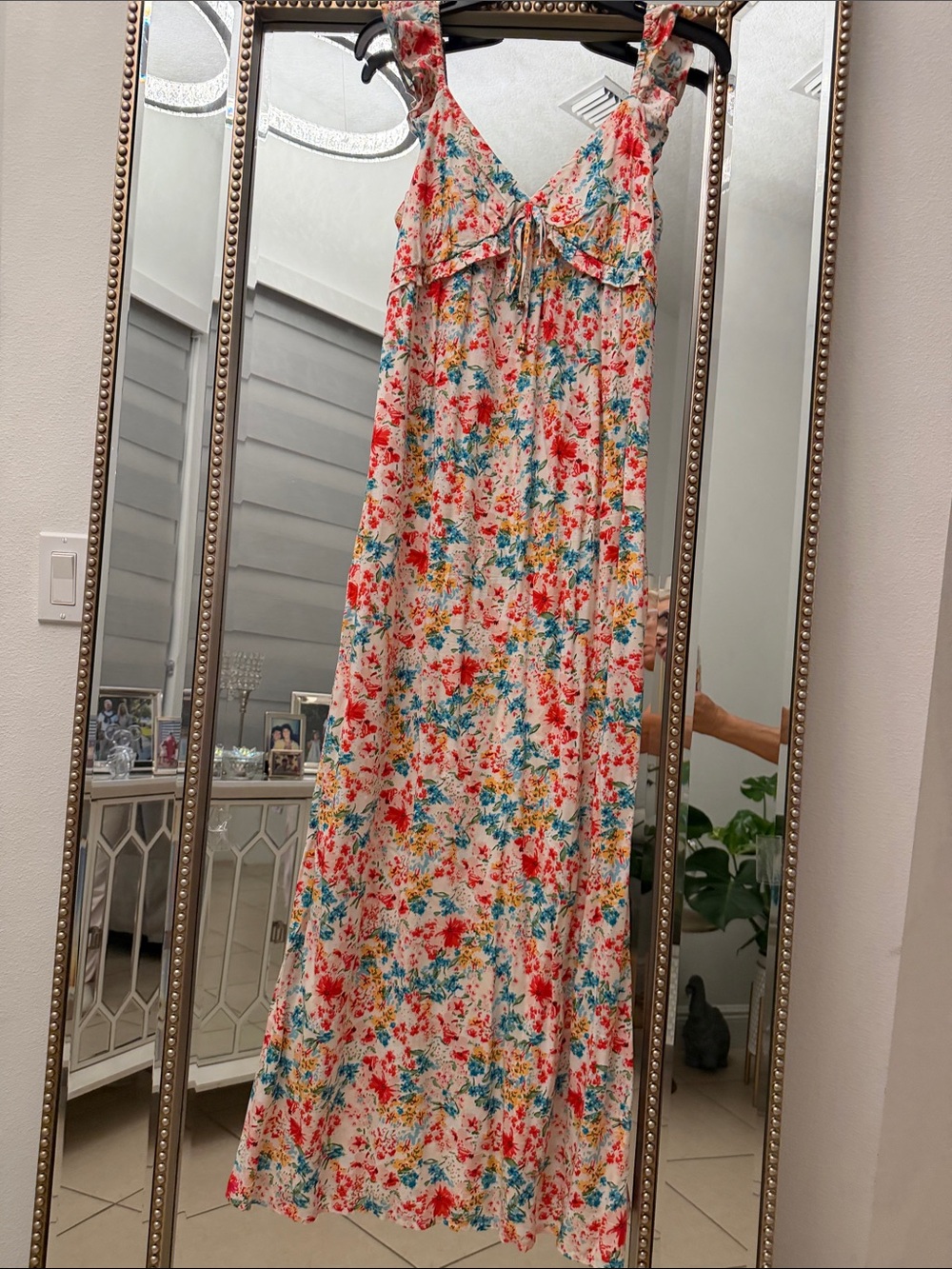 Kingston Floral Maxi Dress in White with Red, Blue, Yellow Flowers